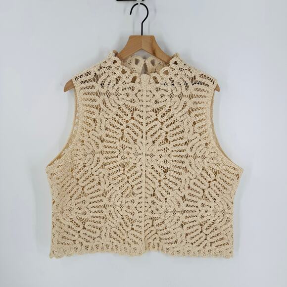 H&M Cream Crochet Look Sleeveless Textured Lace Knit Tank Top High Neck Size XXL - Picture 2 of 8